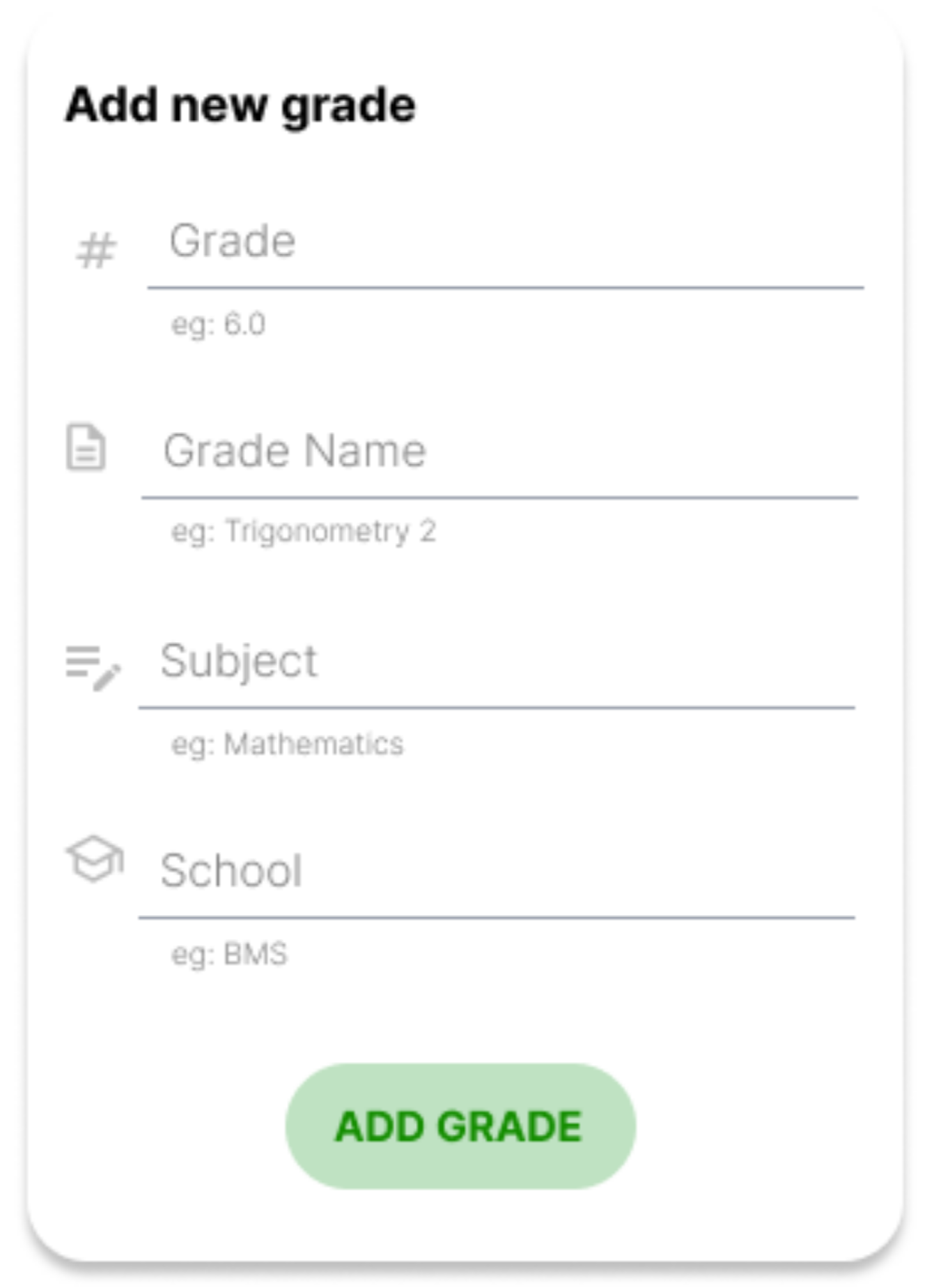 Grades Screen Mockup